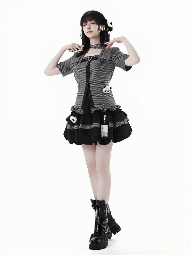 伸縮性のあるプラッシュパンダバブルスカートウエスト、カードホルダー付きブラック