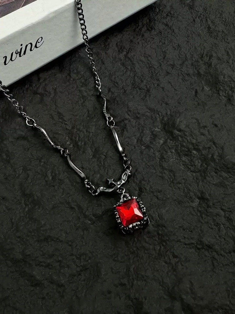 Ebony Chain Necklace with Ruby Crystal Pendant - YSHXS