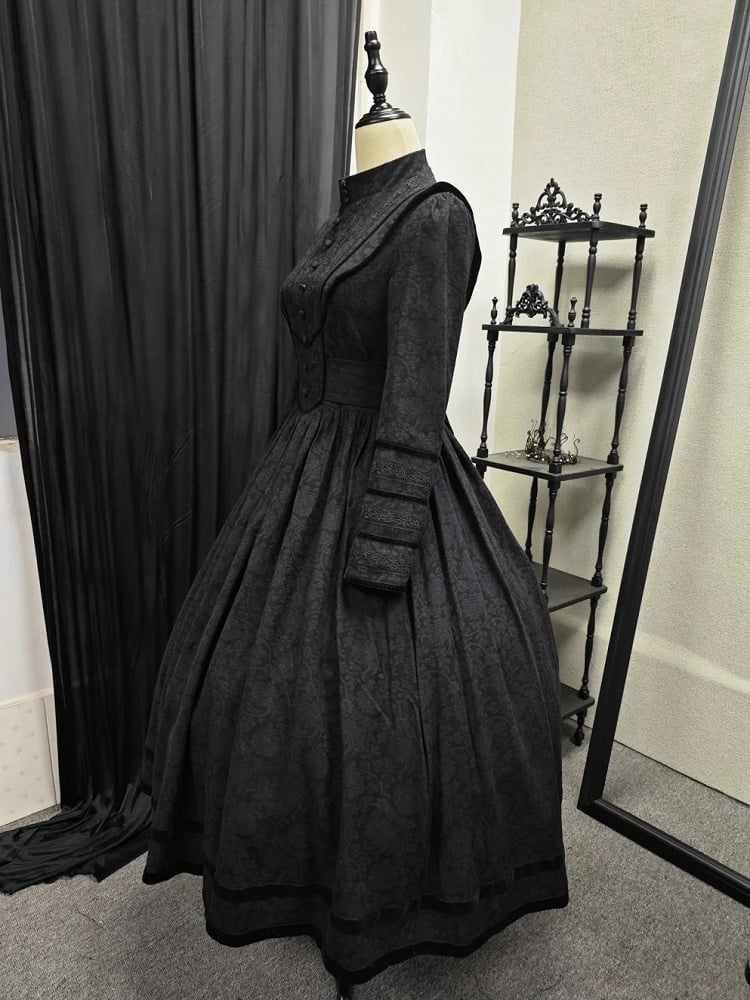 Black Elegant Edwardian Maid Lolita Long Sleeves Dress