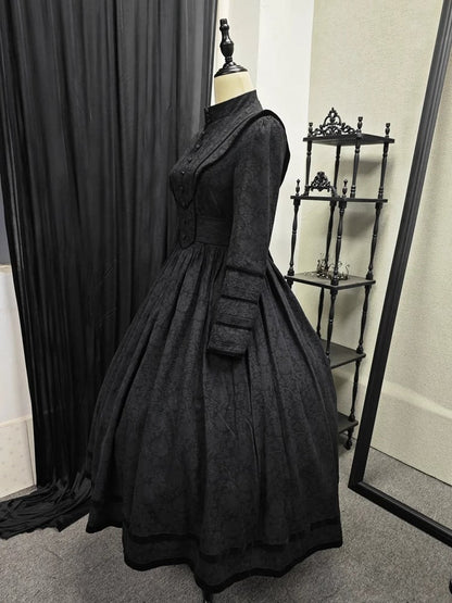 Black Elegant Edwardian Maid Lolita Long Sleeves Dress
