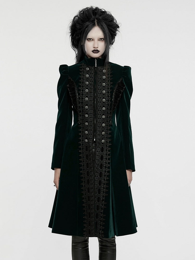 Goth Symmetric Gorgeous Green Coat Black
