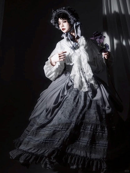 with Under Boned Waist Gray Gothic Bust Lolita Embroidery Dress Detail