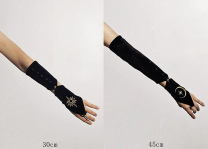 Black Embrodery Gloves Fingerless with Velvet