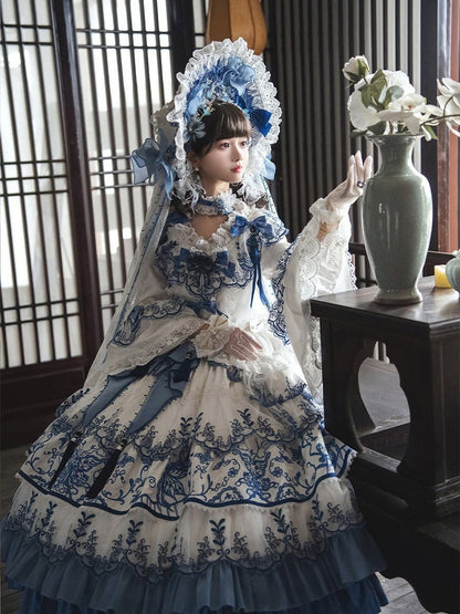 Lace-Trimmed Porcelain Bonnet for Lolita - Bramble Rose