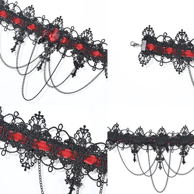 Dark Gothic Cross Pendants Black&Red Choker