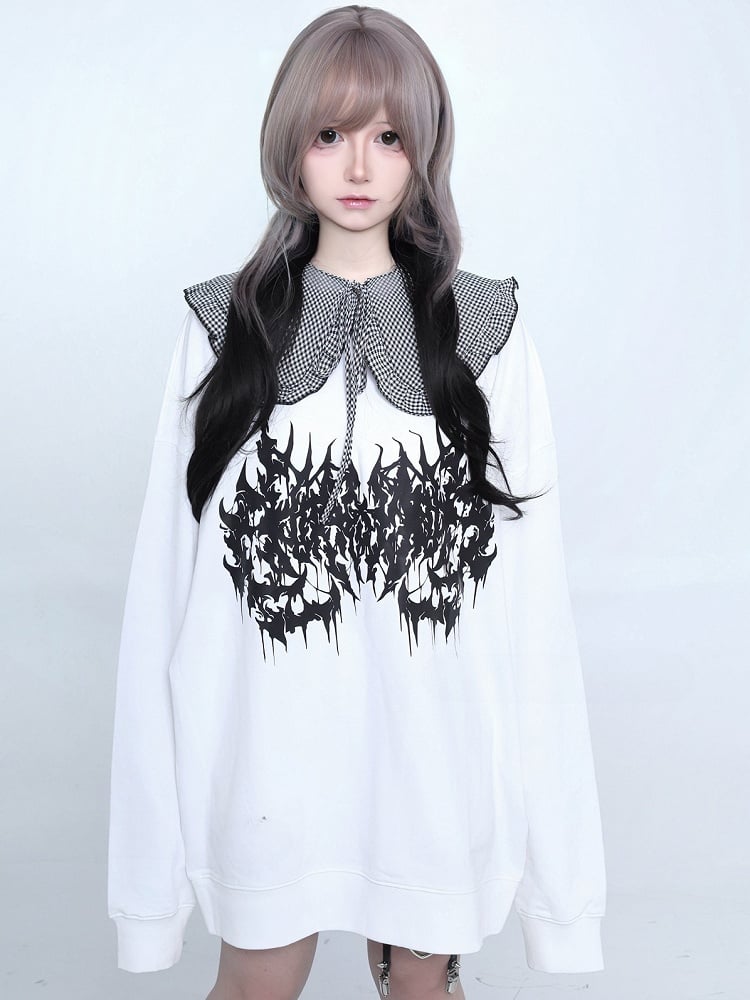 Selbstbinden Plaid Jirai Trim Rüschen Abnehmbare Schwarz-Weiß Kragen Strap Kei