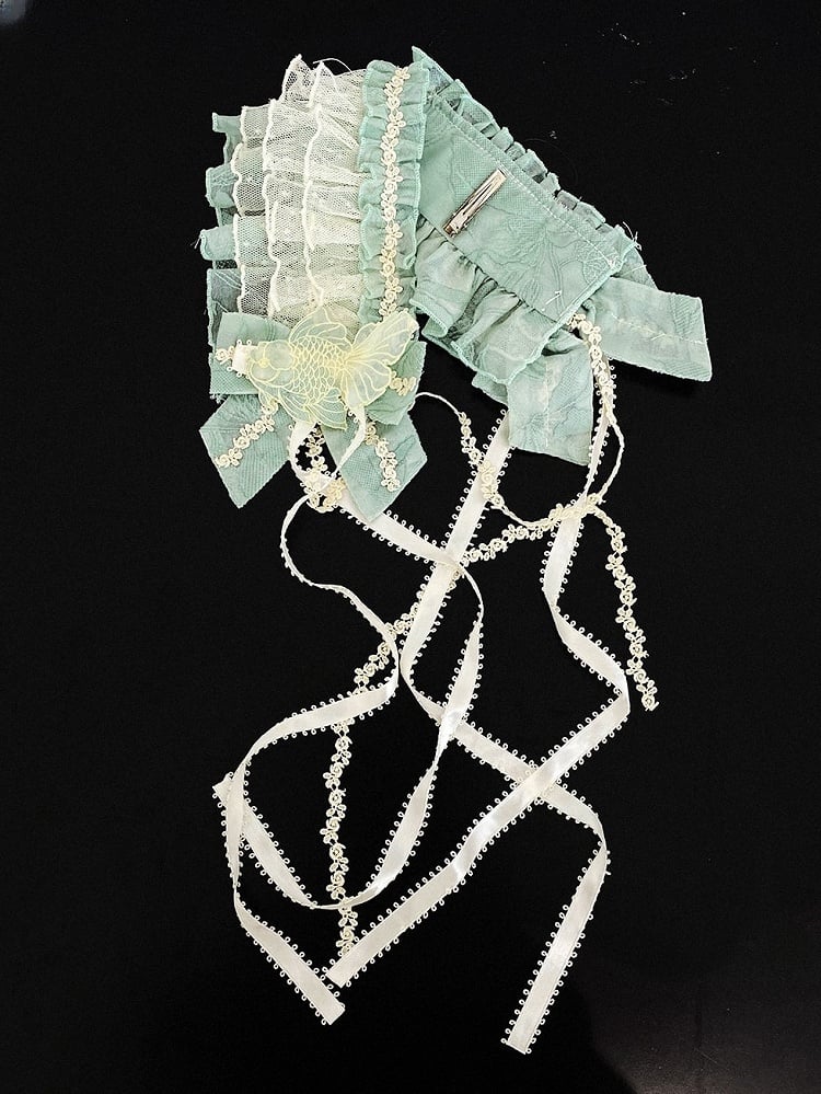 with Applique and Hairband Pink/Green/Blue Sweet Goldfish Lolita Embroidery Ribbon Ruffled