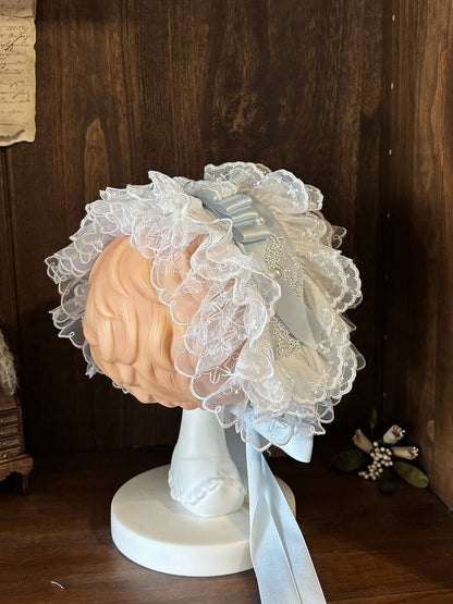 Blue White Lace Ruffle Beaded Hairband - Iris fleur