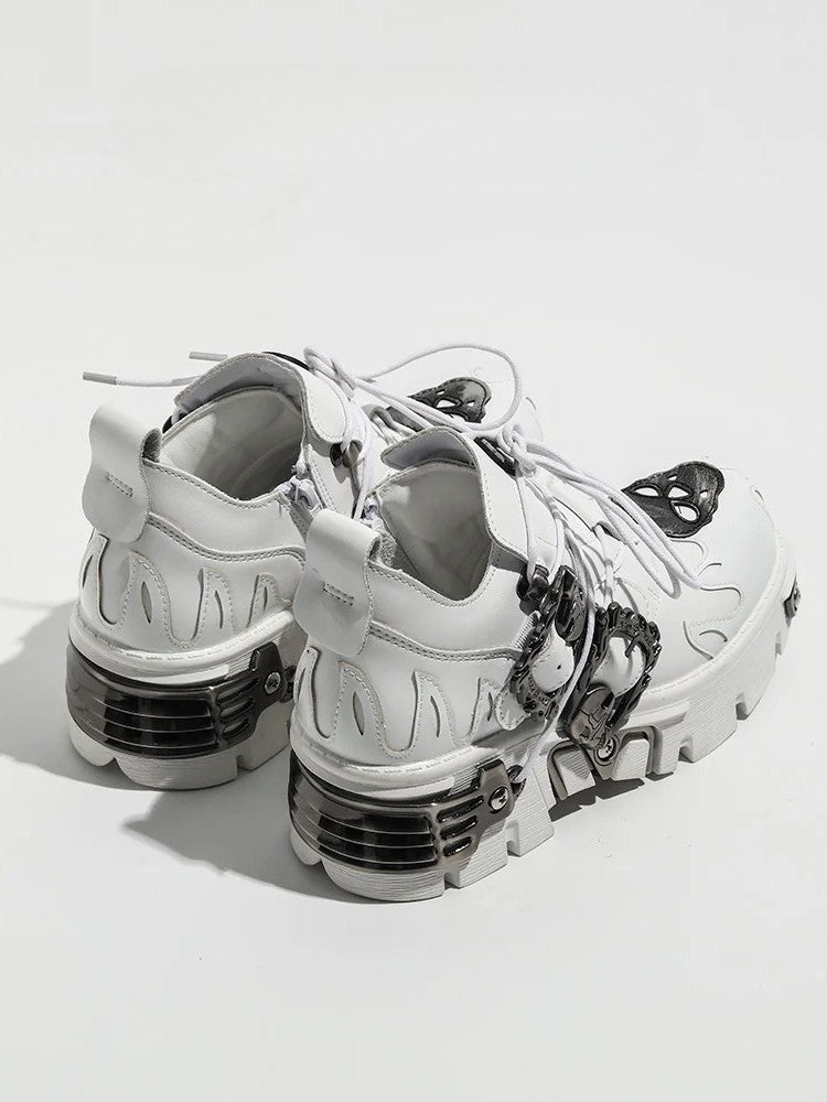 in White - Buckles Detailing Flame Style Skeleton Design Platforms Gothic And