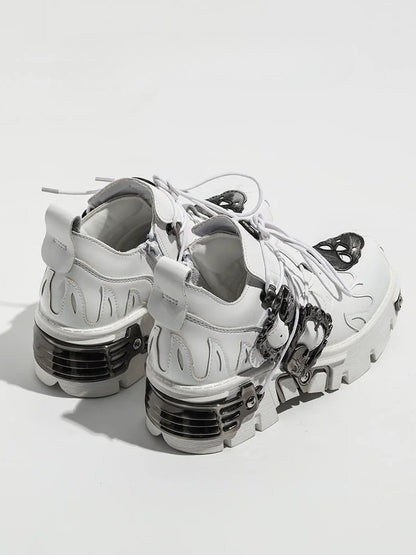 in White - Buckles Detailing Flame Style Skeleton Design Platforms Gothic And