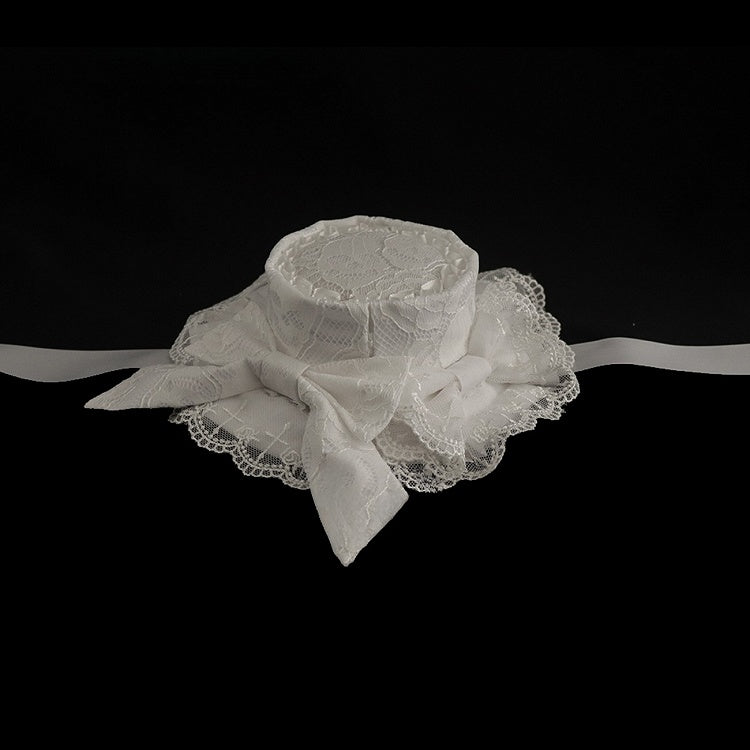 Trim Hat Bowknot Lace Details White Mini