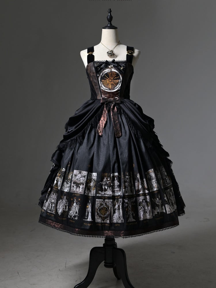 Jumper Design Tarot Skirt with Waist Drape Lolita Print Card Gothic