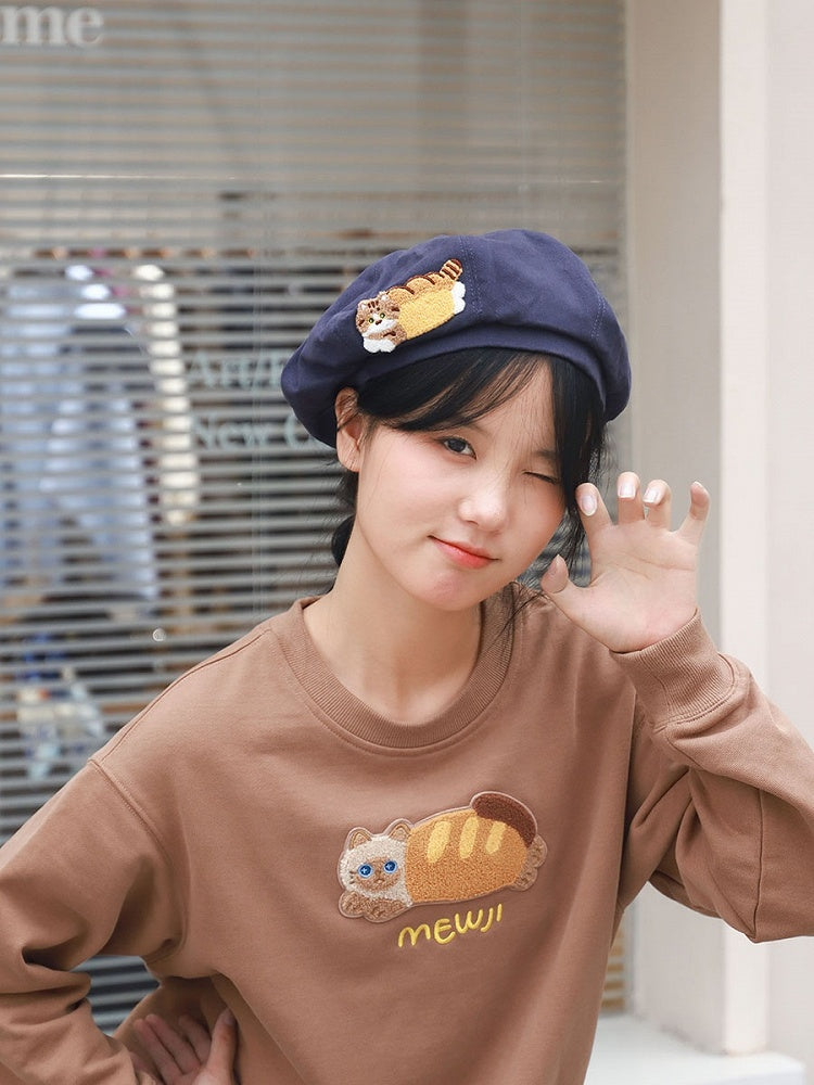 ライトブルー/ダークブルーのキュートなキティベレー帽