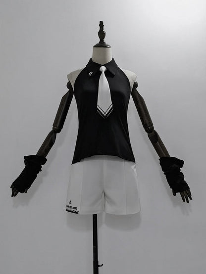 Tie Lolita Neck Sleeveless White with Black Halter Wrist Cuffs and Ouji Top