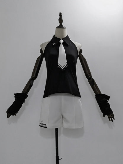 Neck Top with Wrist Black White Halter and Ouji Lolita Tie Sleeveless Cuffs