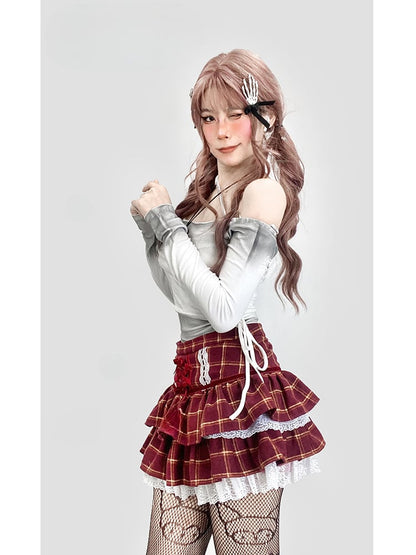 Gerafftes Top mit schulterfreiem Ausschnitt in Weiß mit Farbverlauf