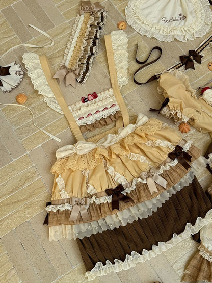 Strawberry Overall Lolita Embroidery Bodice Yellow Hem Sweet Cake Skirt Cupcake
