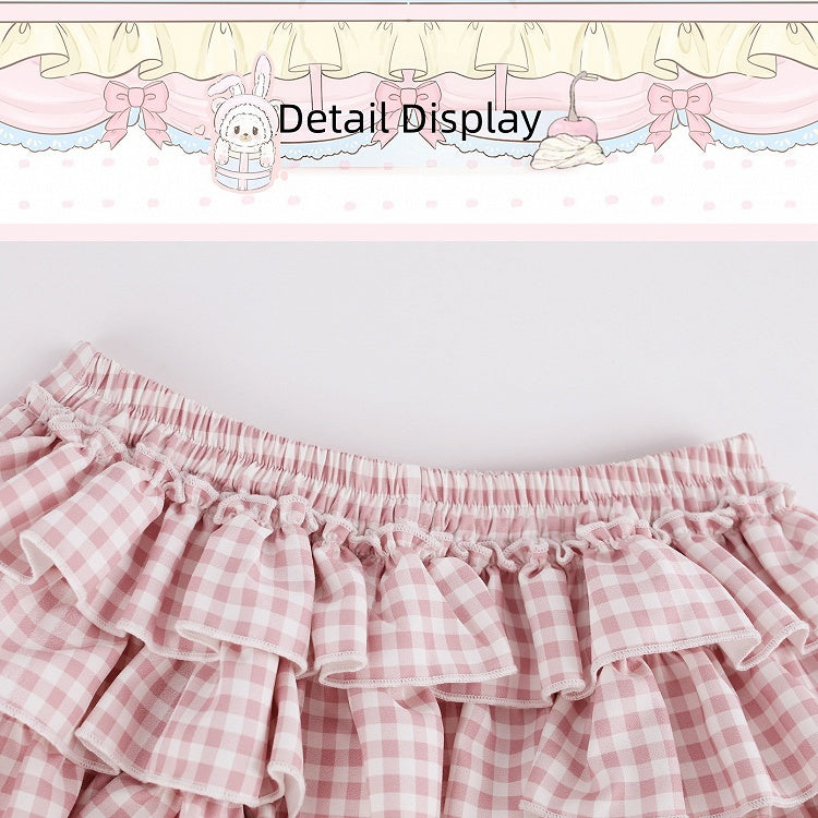 Pink Gingham Tiered Skirt with Shorts - serendipity