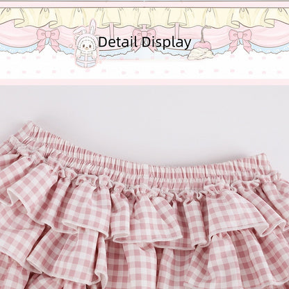 Pink Gingham Tiered Skirt with Shorts - serendipity