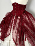 Roter Gothic Lolita Korsettgürtel mit Tunnelzug-Design, Kathedralen-Stickerei-Overlay