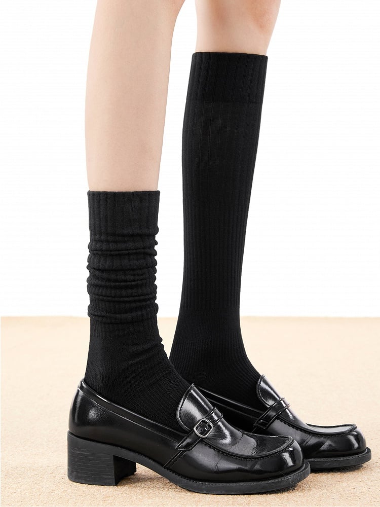 Calf Socks Knit Ribbed 5-Color