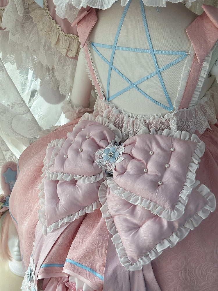 Rosa und Blau High Waist Süßes Hexenkleid Lolita Pulloverrock Komplettset