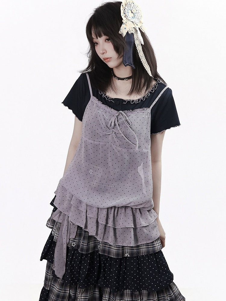 Black Ruffle Short Sleeve Tee - PINK SAVIOR