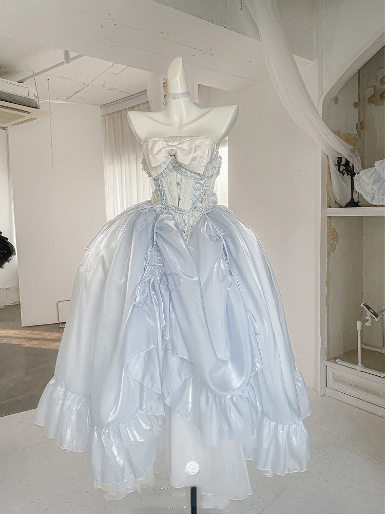 ブルーのロングドローストリングアンダースカート