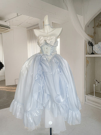 ブルーのロングドローストリングアンダースカート