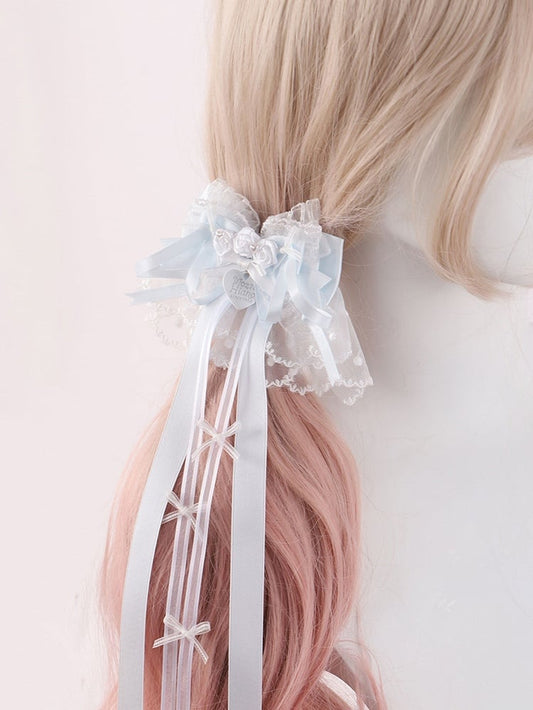Hairclips Lolita Rosette Heart Lace Charm With Bowknots Blue/Pink Design