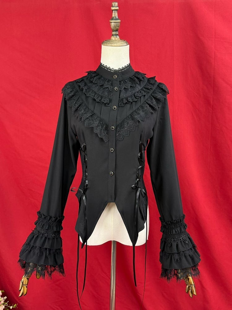 Detachable Lolita Bell with Long Extended Sleeves Black Gothic Blouse