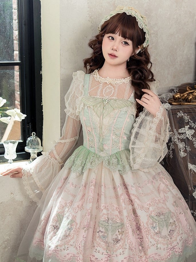 Bell Sleeves Beige Sheer Lace-Trimmed Blouse Lolita with