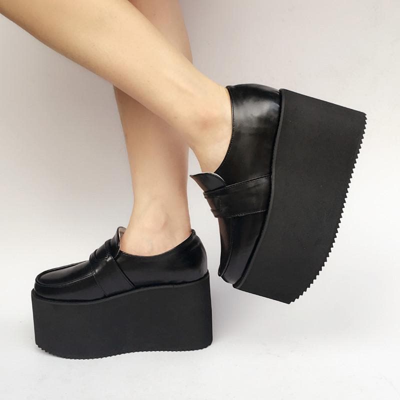 Black Uniform Leather Shoes SP168379 Made Custom Platform
