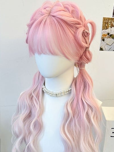 Synthetische Air Bangs geflochten rosa mit Perücke