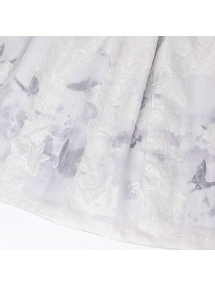 Refined Ivory Violet Boned Floral Bow JSK Dress - Yimu Walnut