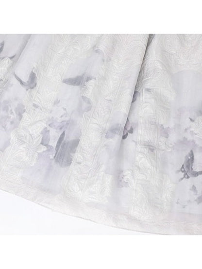 Refined Ivory Violet Boned Floral Bow JSK Dress - Yimu Walnut