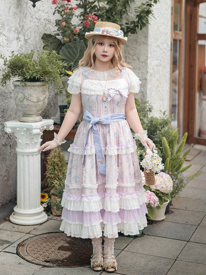 Embroidered Neckline JSK Dress with Layered Hem - Miss Point