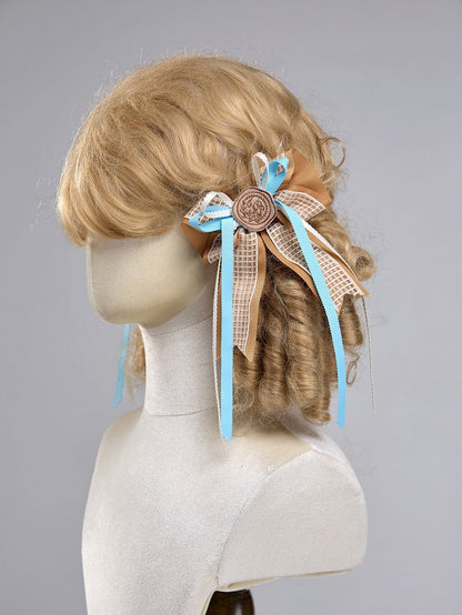 Long Ribbon Sailor Lolita Bow Hairclips with Wax Stamp - Twin Bear Original Design