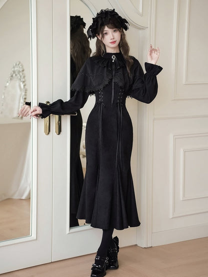with Mermaid Dress Kei-inspired Two-Piece Elegant Cape Black Jirai False