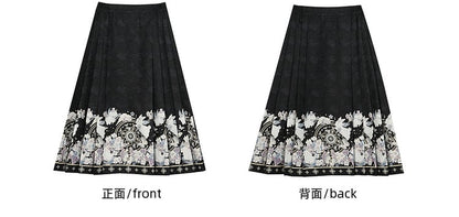ブラックムーンラビット チャイナドレス風プリーツミディスカート