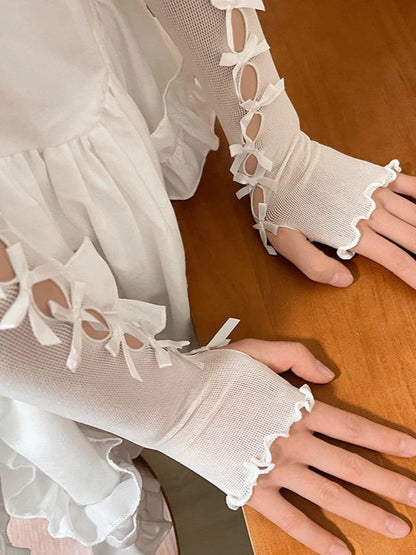 Mesh Style White Bow (2 Lace Cuffs Wrist Long Lolita Colors: