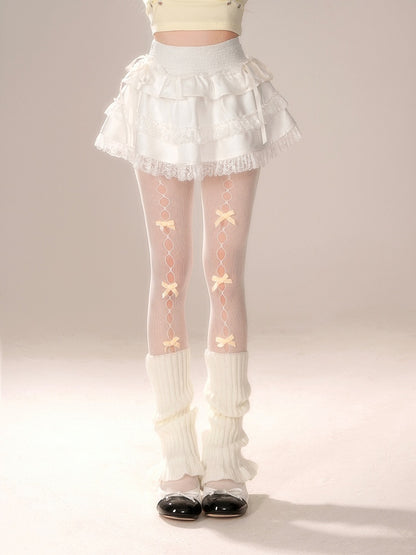 White Tiered Mini Skirt with Lace Trim