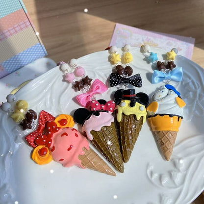 Eiscreme Perlen Rosa/Weiß Gelb/Rosa/Dunkel Verziert Halskette Anhänger Bowknot