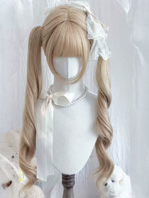 Blonde Wig with Bangs & Curly Twin Tails - Meow Island Wig