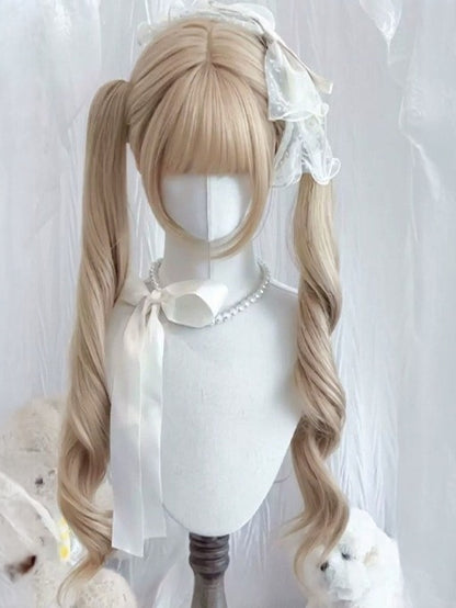 Blonde Wig with Bangs & Curly Twin Tails - Meow Island Wig