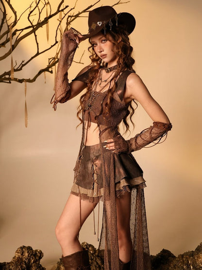 Brown Bandeau Top in Wasteland Style - Virtual Orbit
