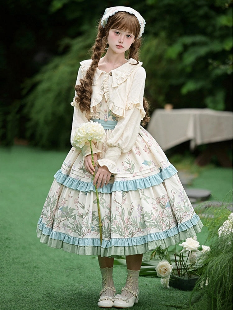 Skirt Bird Kei Lolita Jumper Print Natural Waist with Belt and Floral