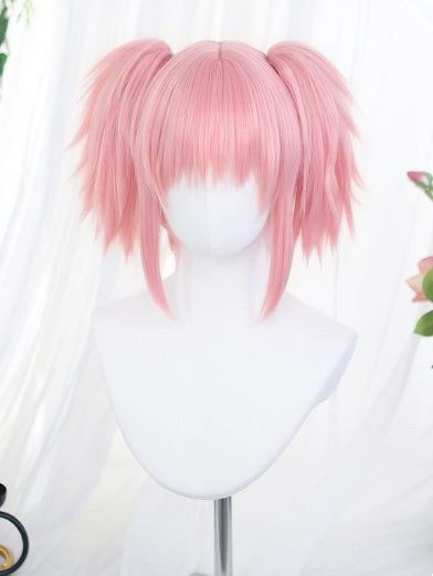 Wigs Short Two Straight With Pink Ponytails