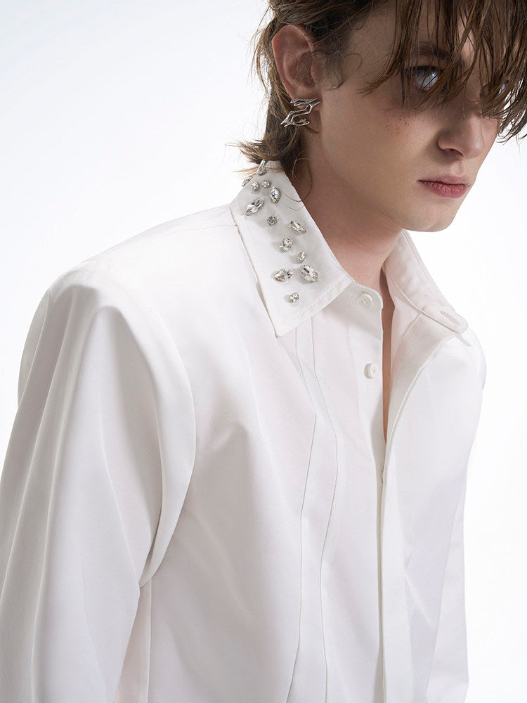 Accents Pads White Men Shoulder Rhinestone with for Shirt