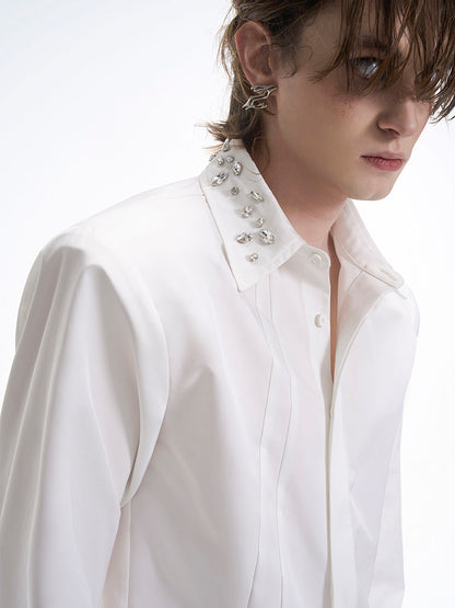 Accents Pads White Men Shoulder Rhinestone with for Shirt